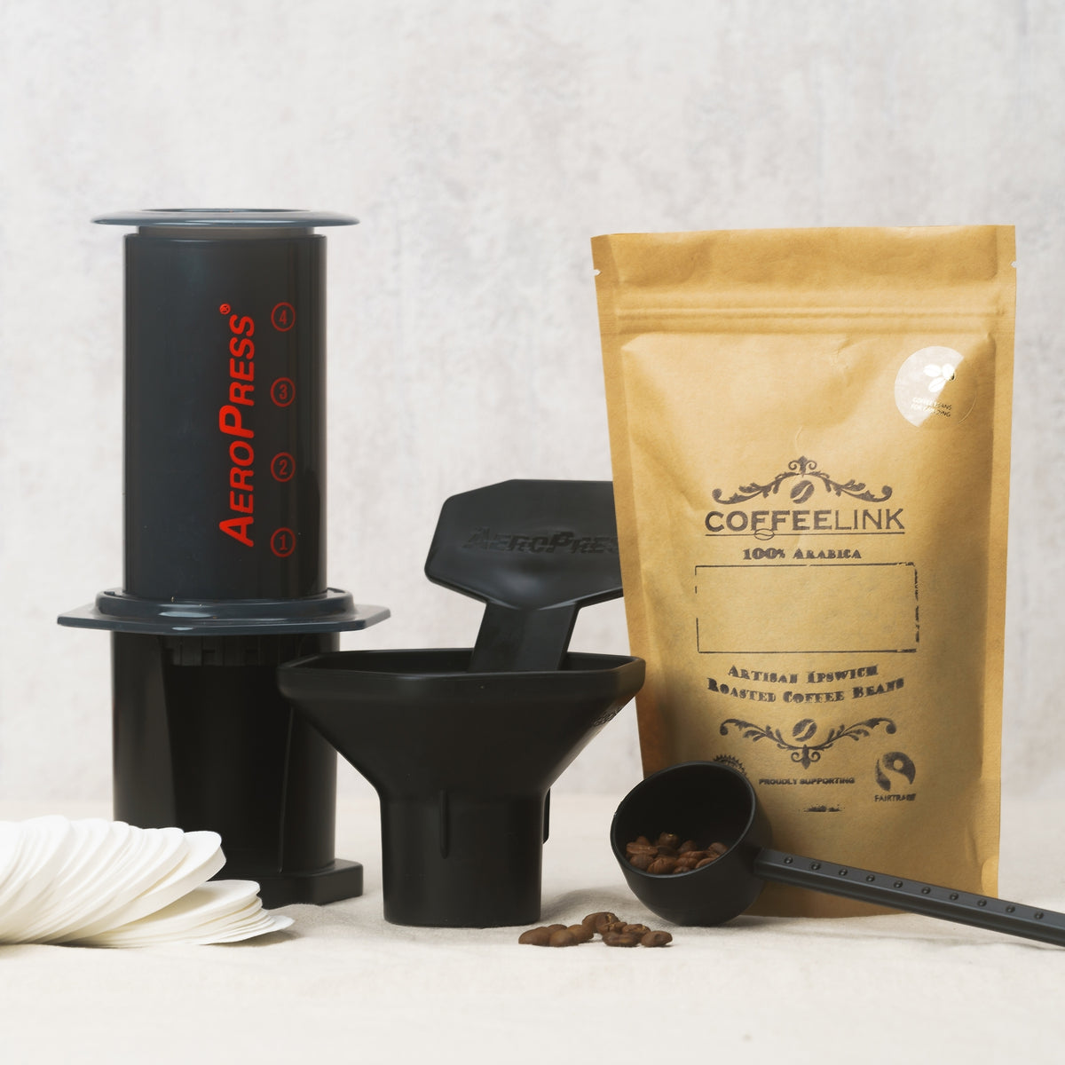 coffeelink beans with aeropress coffee maker