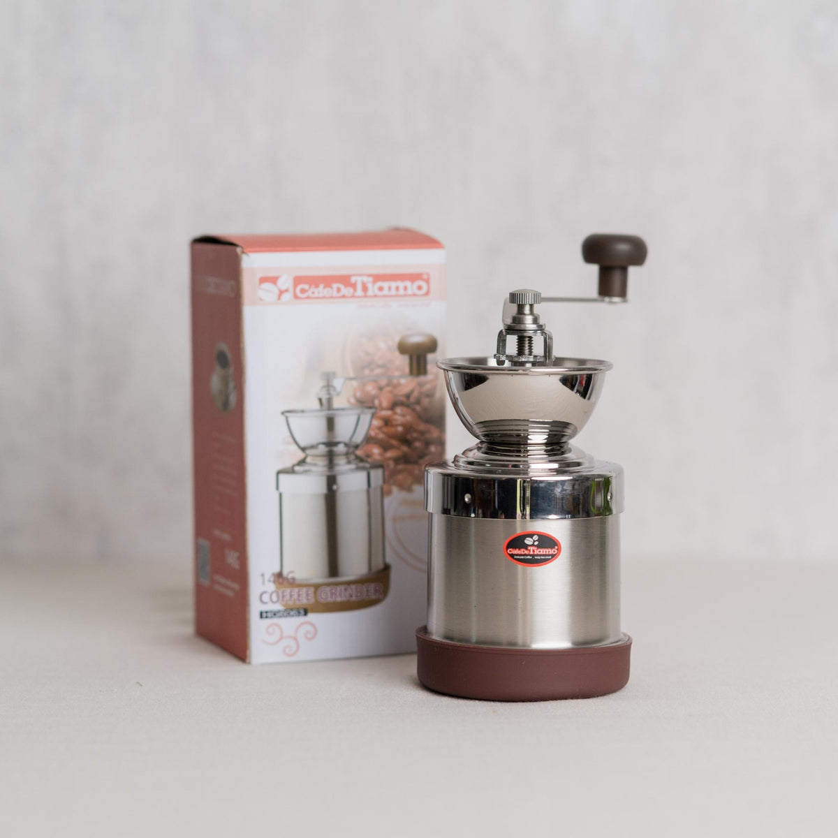 Café De Tiamo Grinder Stainless Steel+ FREE Bag of Coffee